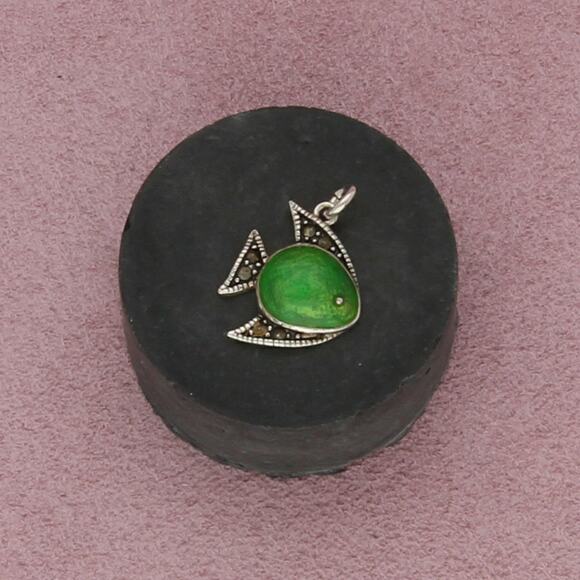 Sterling Jewelry - sterling silver enamel & marcasite fish charm pendant